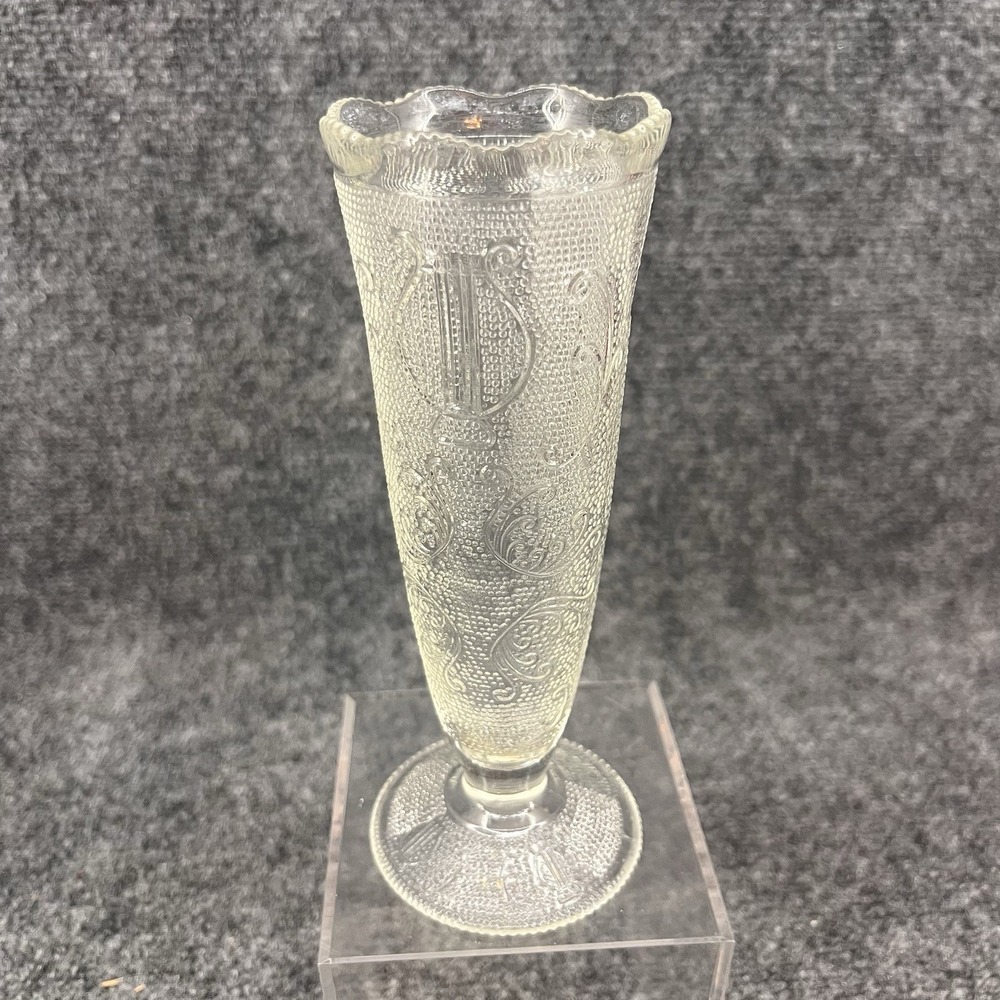 Vintage Depression Glass Harp Clear 7.5" Bud Vase Jeannette Glass Textured